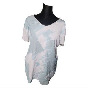 Calvin Klein Jeans Blue Tie-Dye V-Neck Tee Shirt Blouse Size L